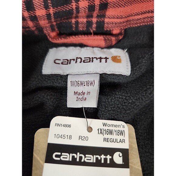 Carhartt Women's Shirt Jacket Red Plaid Fleece Lined Shacket Long Sleeve Sz 1X - Picture 8 of 13